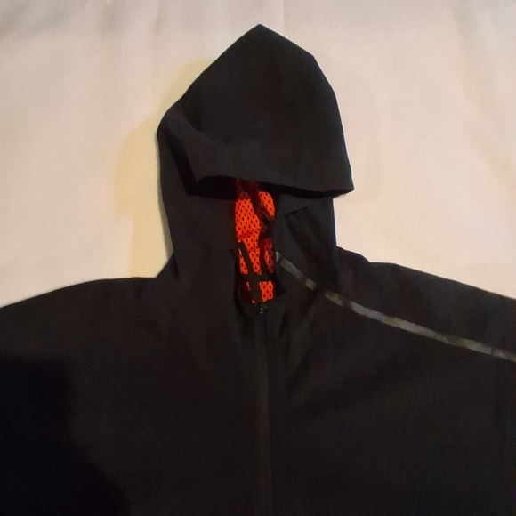Adidas Men’s XL Hooded Running Jacket Full Zip Black Orange Reflective - Picture 3 of 10